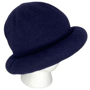 Made in Canada 100% Wool Cloche Hat Navy Blue Rolled Brim OS Retro Cosplay